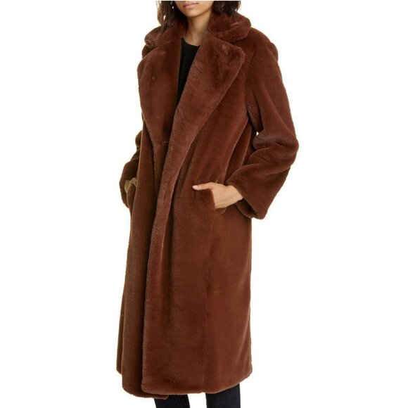 NWOT Ba&sh Fibie Relaxed Faux Fur Teddy Coat Brown Small - Picture 1 of 10